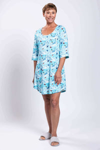Woman in full-length shot showcasing Starlight bamboo sleepshirt