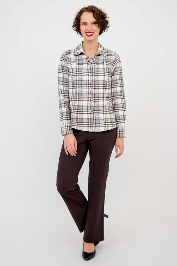 Full body view, Alexis Top paired with brown pants
