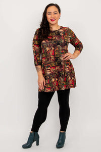 Full body front view of model in Perfect Print tunic and black leggings