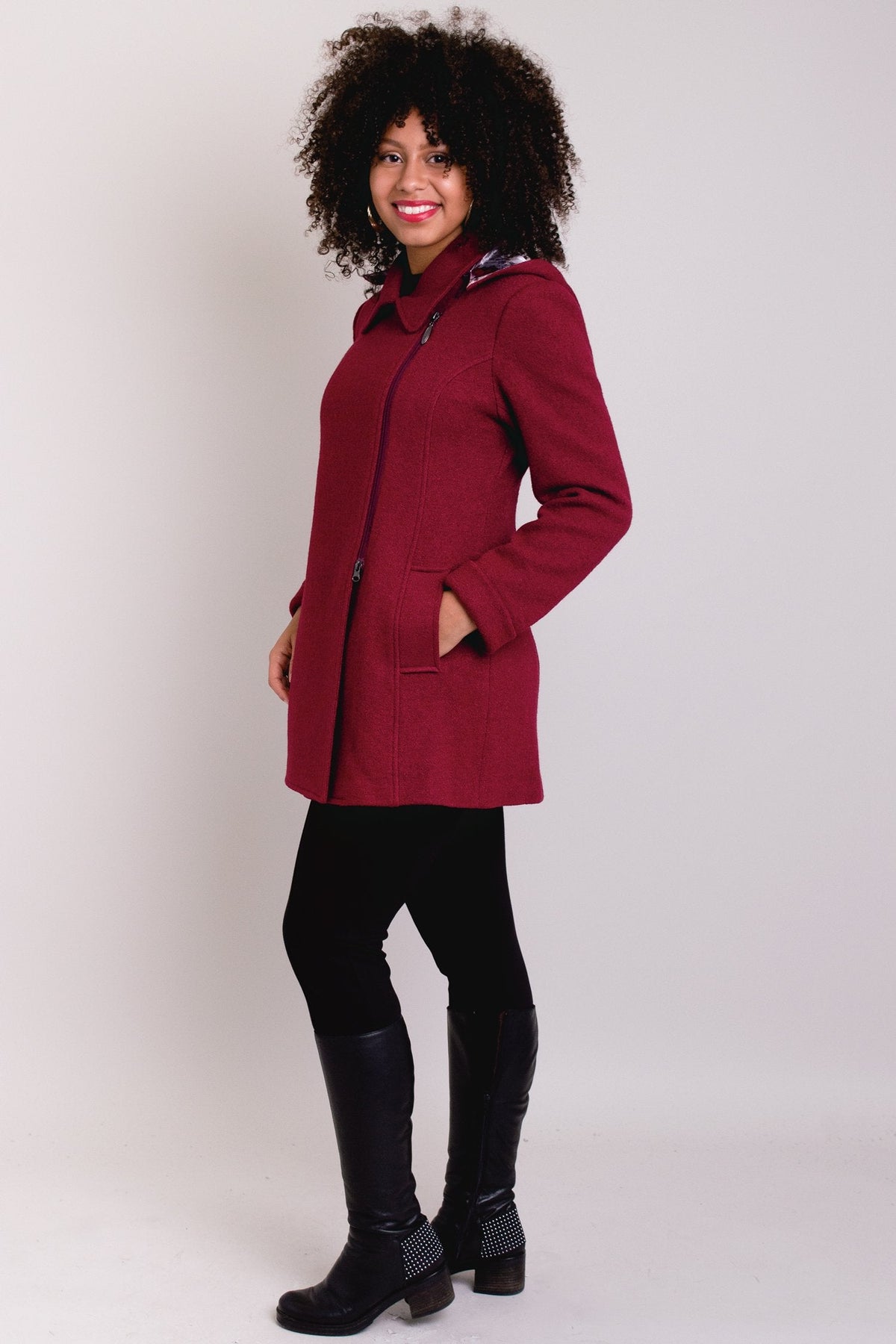 Gemma Coat, Burgundy, Wool