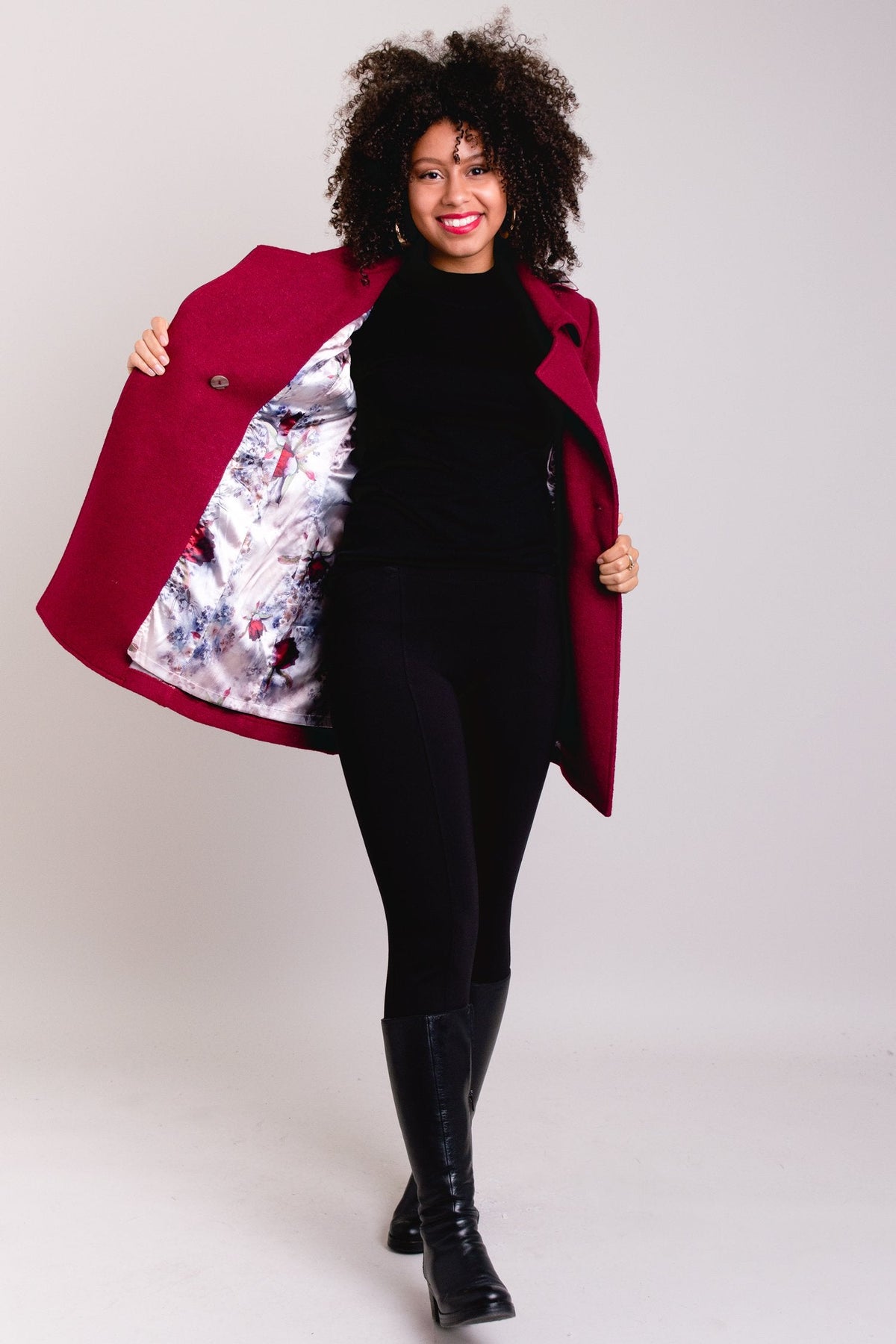 Gemma Coat, Burgundy, Wool