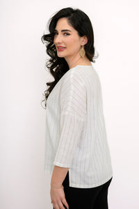 Grace Top, White Stripe, Linen Bamboo