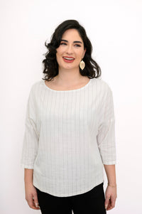 Grace Top, White Stripe, Linen Bamboo