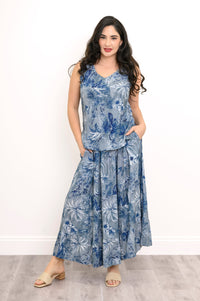 Roma Skirt, Indigo Escape, Linen Bamboo