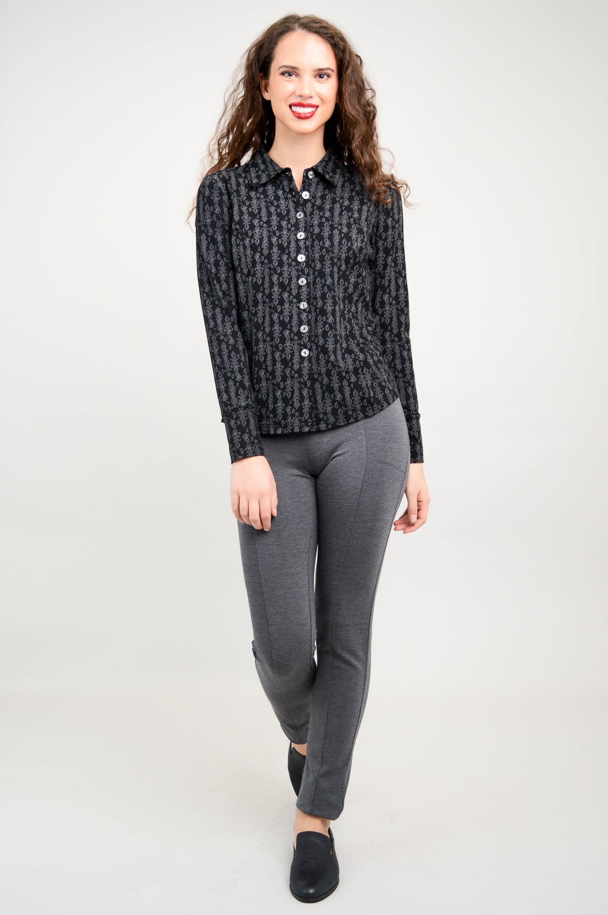 Harley Long Sleeve Top, Charcoal Paisley, Bamboo - Final Sale