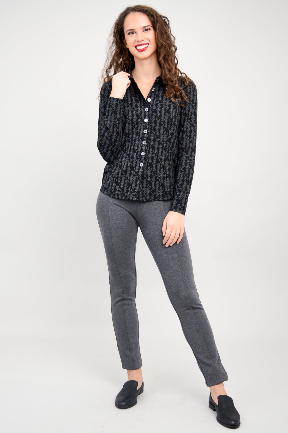 Harley Long Sleeve Top, Charcoal Paisley, Bamboo - Final Sale