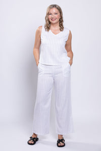 Parker Pant, White Stripe, Linen Bamboo