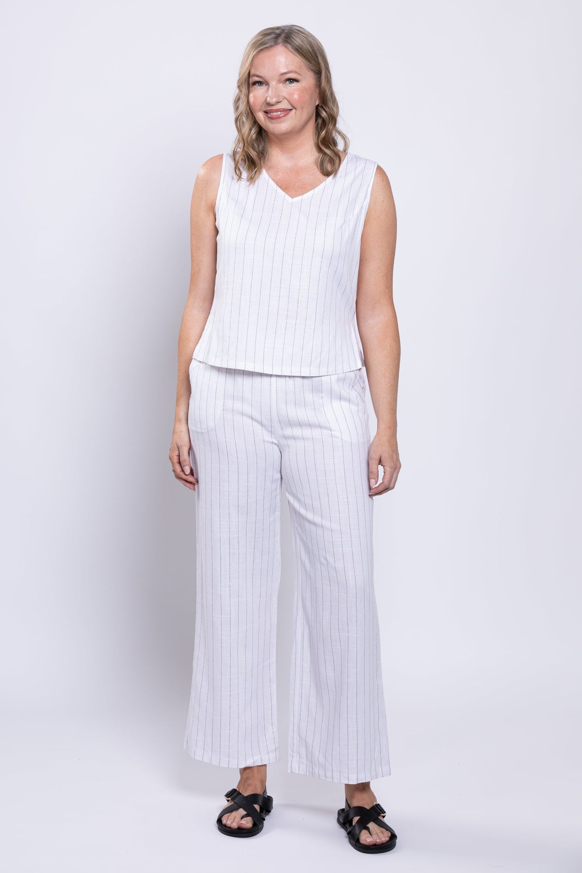 Parker Pant, White Stripe, Linen Bamboo