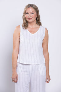 Havana Tank, White Stripe, Linen Bamboo