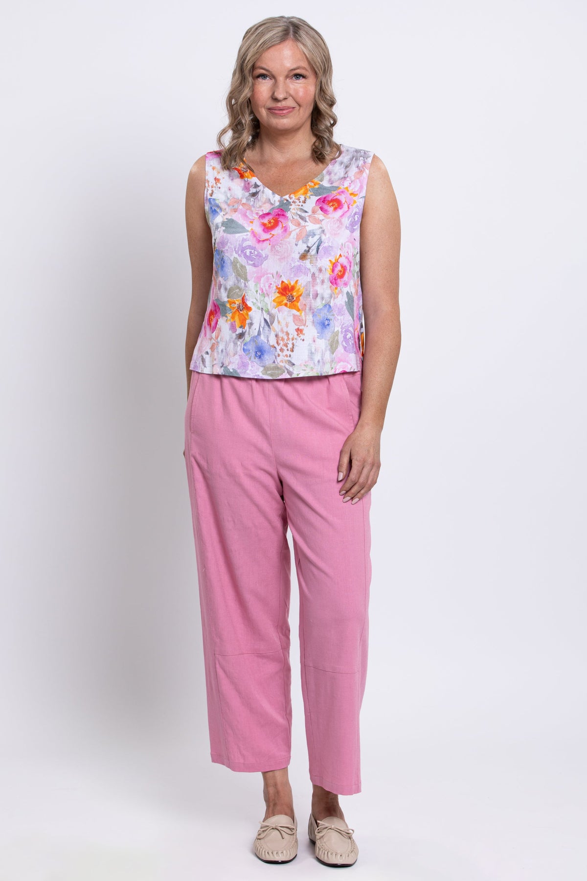 Havana Tank, Pink Bouquet, Linen Bamboo