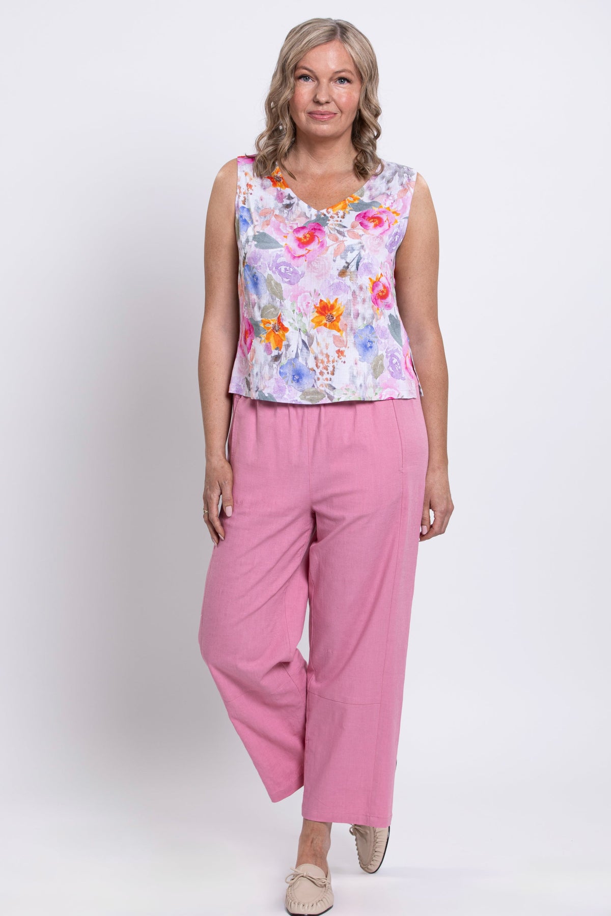 Havana Tank, Pink Bouquet, Linen Bamboo