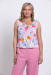 Havana Tank, Pink Bouquet, Linen Bamboo