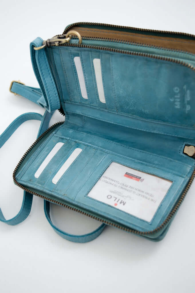 Interior view of wallet, showing card slots and ID window