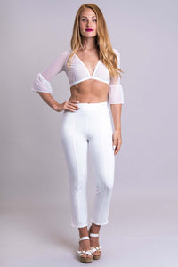 Women's white 3/4 sleeve bra instant sleeve in mesh with flared arm.