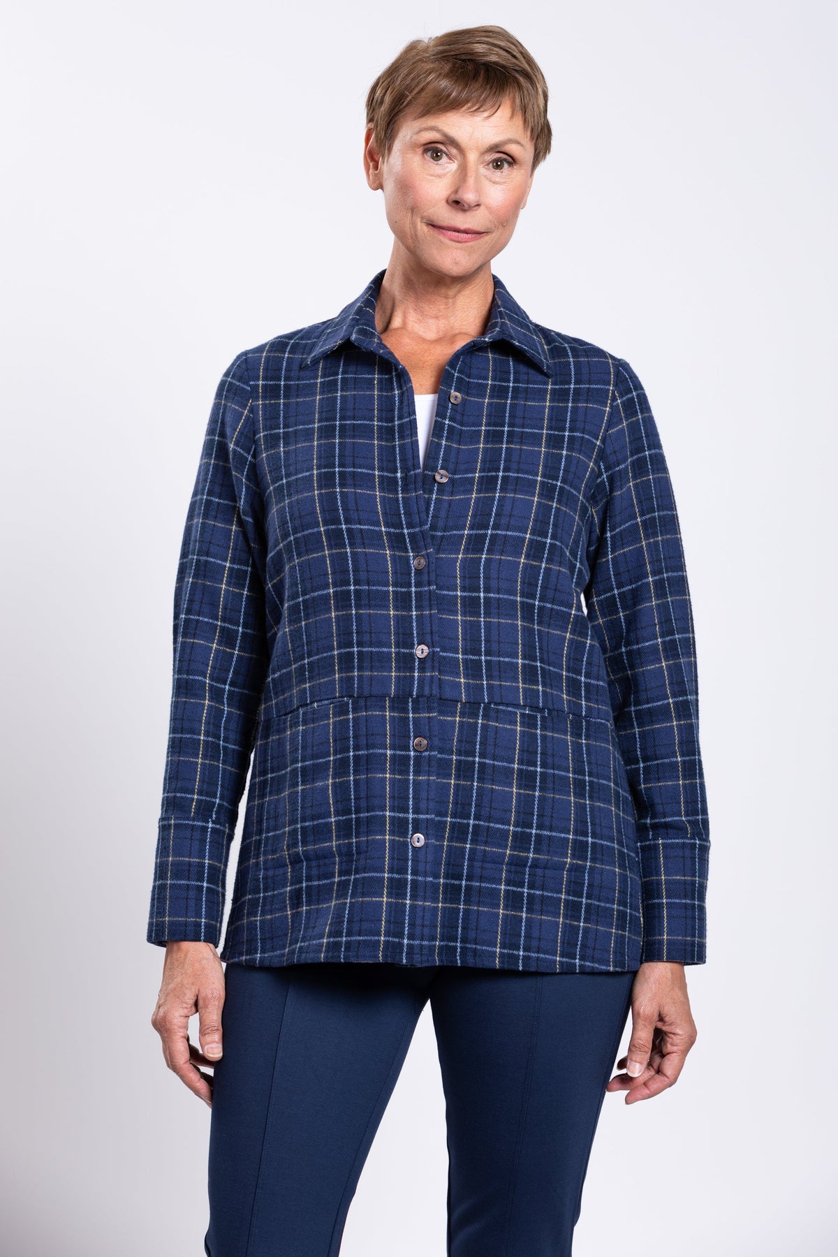 Iris Jacket, Indigo Plaid, Cotton