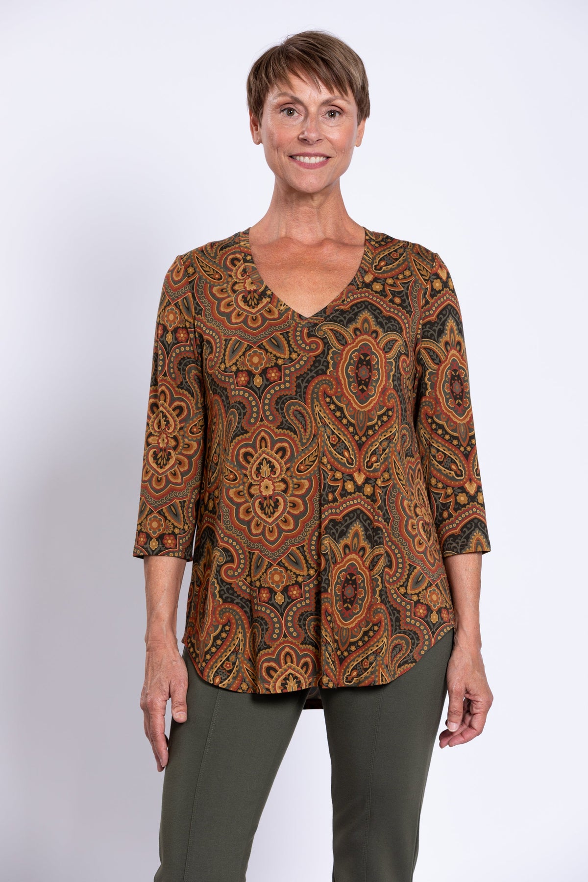 Jackie 3/4 Top, Copper Paisley, Bamboo