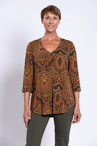 Jackie 3/4 Top, Copper Paisley, Bamboo