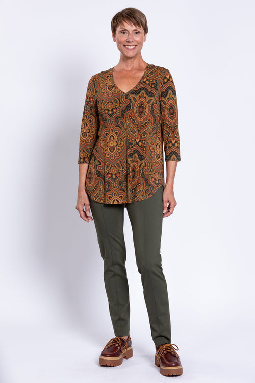 Jackie 3/4 Top, Copper Paisley, Bamboo