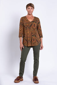 Jackie 3/4 Top, Copper Paisley, Bamboo