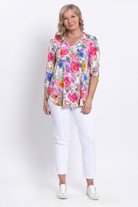 Jackie 3/4 Top, Pink Bouquet, Bamboo