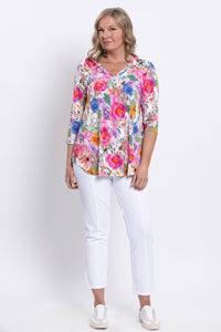 Jackie 3/4 Top, Pink Bouquet, Bamboo
