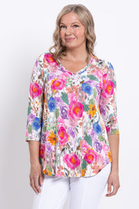 Jackie 3/4 Top, Pink Bouquet, Bamboo