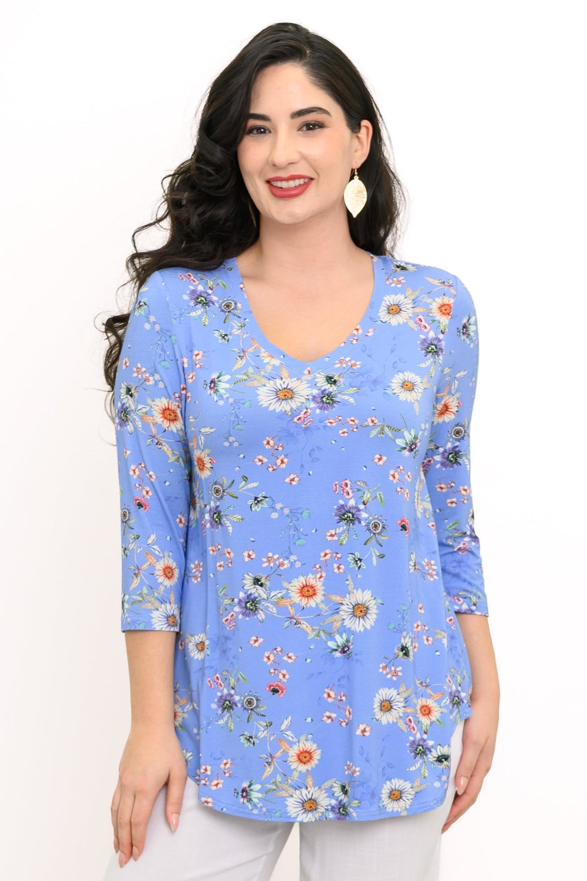 Jackie 3/4 Top, Peri Daisy, Bamboo
