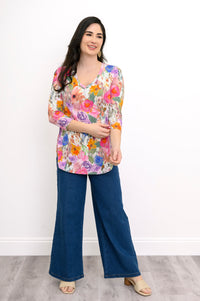 Jackie 3/4 Top, Pink Bouquet, Bamboo