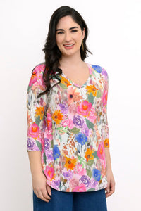 Jackie 3/4 Top, Pink Bouquet, Bamboo
