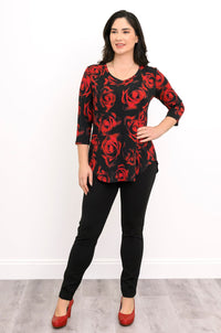 Jackie 3/4 Top, Red Rose, Bamboo