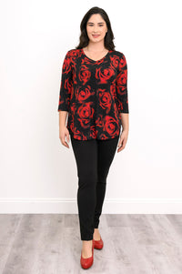 Jackie 3/4 Top, Red Rose, Bamboo