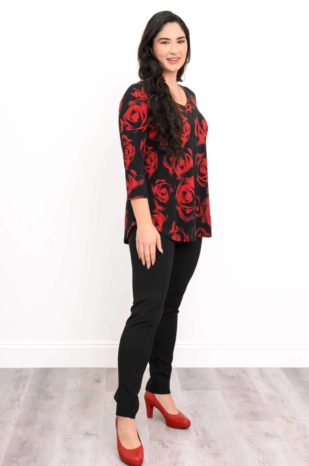 Jackie 3/4 Top, Red Rose, Bamboo