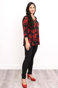Jackie 3/4 Top, Red Rose, Bamboo