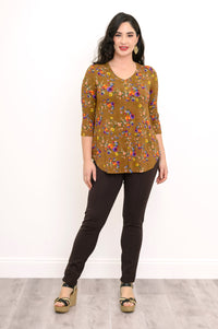 Jackie 3/4 Top, Sand Pansy, Bamboo