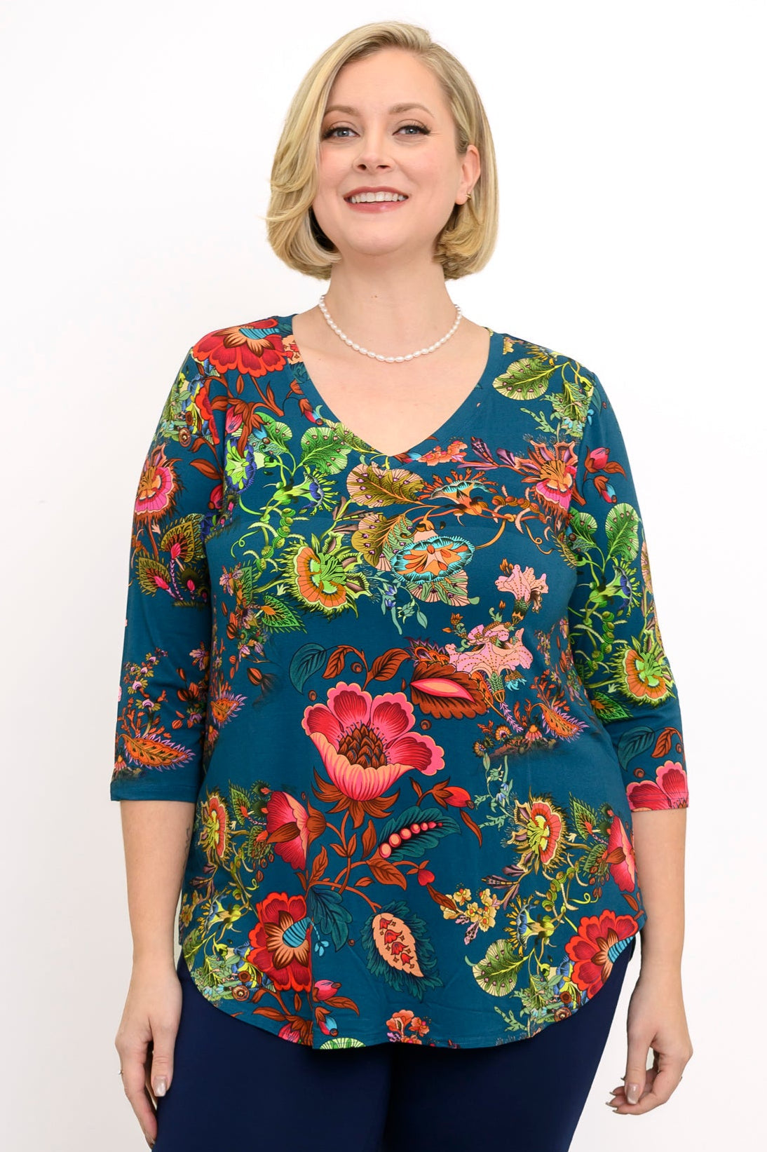 Jackie 3/4 Top, Teal Fantasy, Bamboo