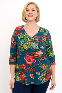 Jackie 3/4 Top, Teal Fantasy, Bamboo