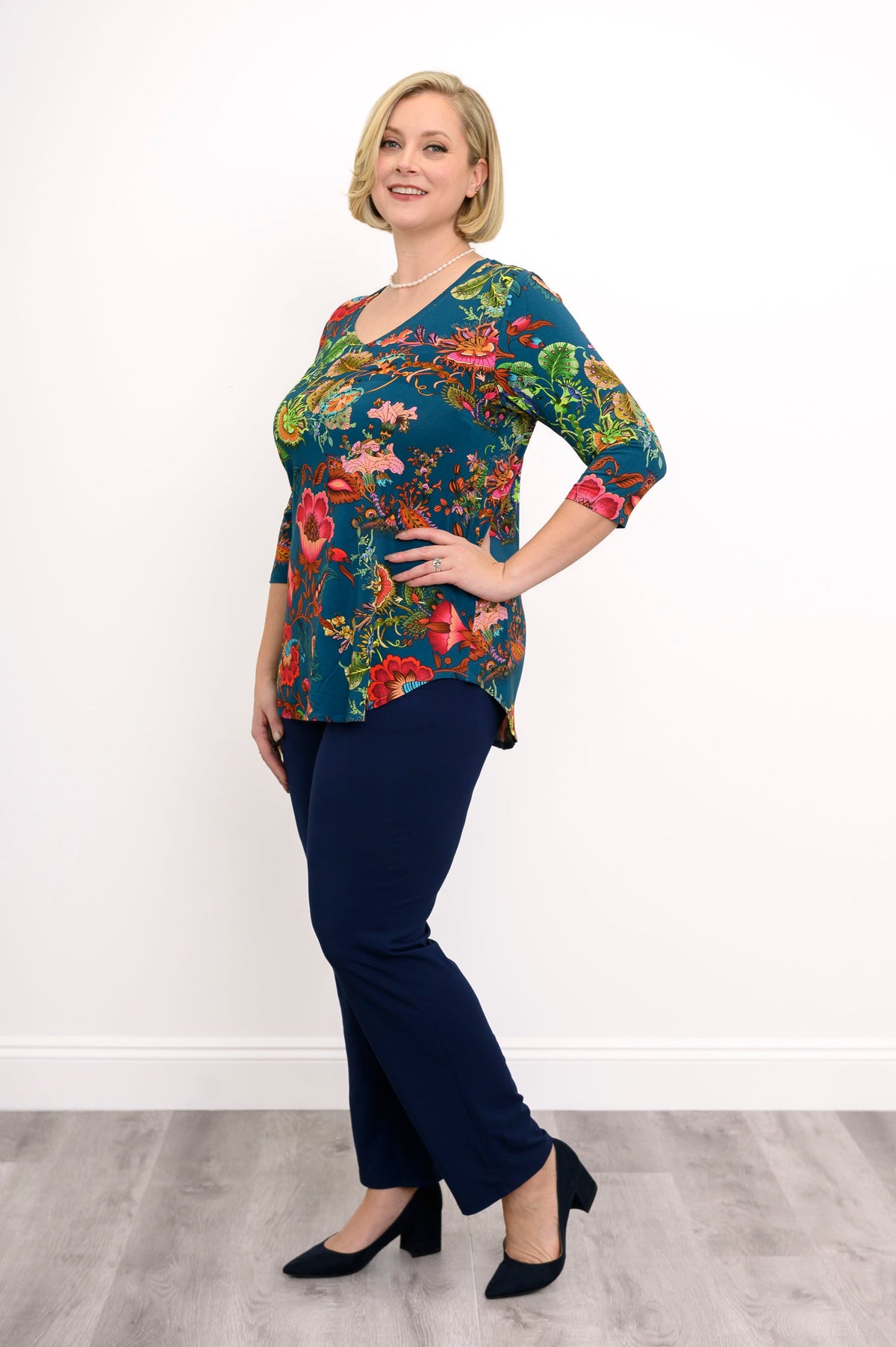 Jackie 3/4 Top, Teal Fantasy, Bamboo