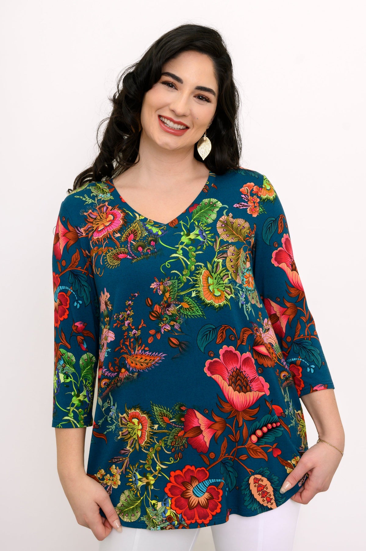 Jackie 3/4 Top, Teal Fantasy, Bamboo