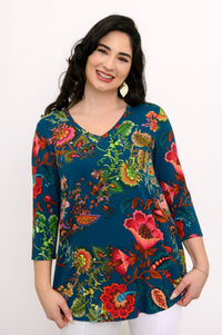 Jackie 3/4 Top, Teal Fantasy, Bamboo