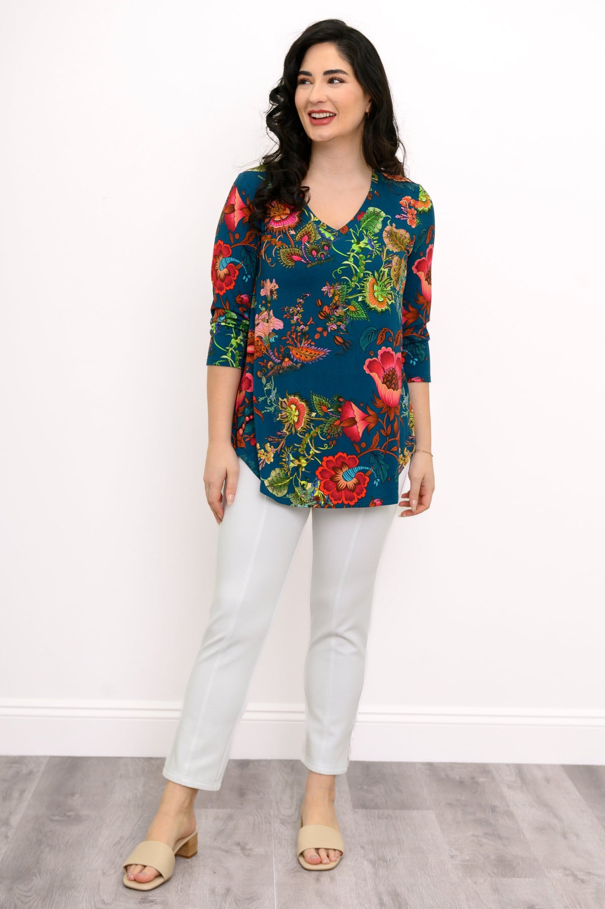 Jackie 3/4 Top, Teal Fantasy, Bamboo