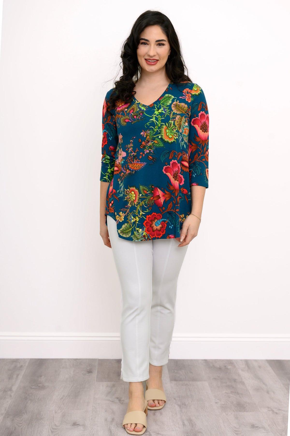 Jackie 3/4 Top, Teal Fantasy, Bamboo