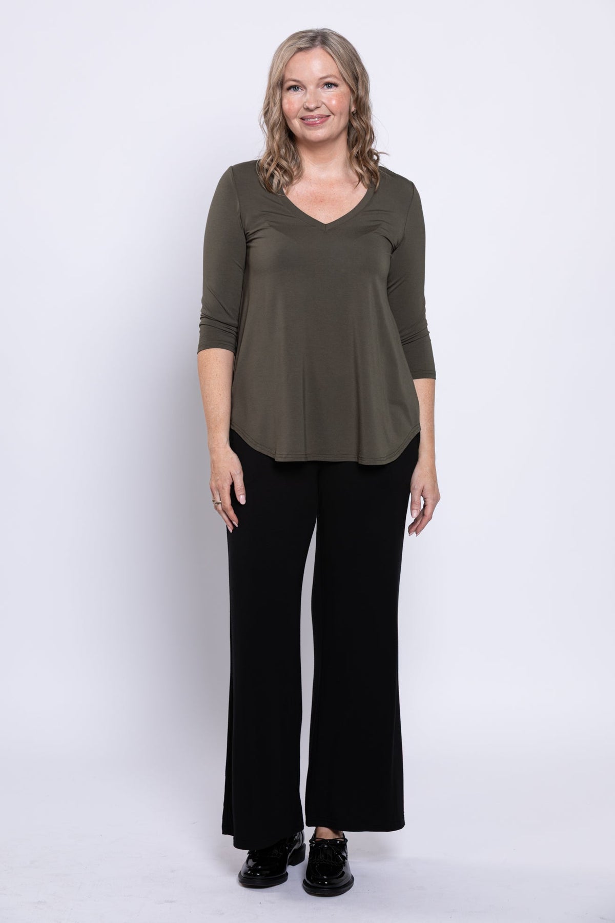 Jackie 3/4 Top, Khaki, Bamboo