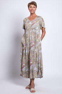 Jane Dress, Khaki Primavera, Linen Bamboo