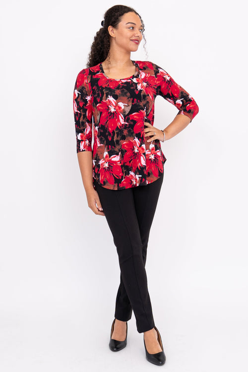 Jazz 3/4 Top, Lipstick Poinsetta, Bamboo