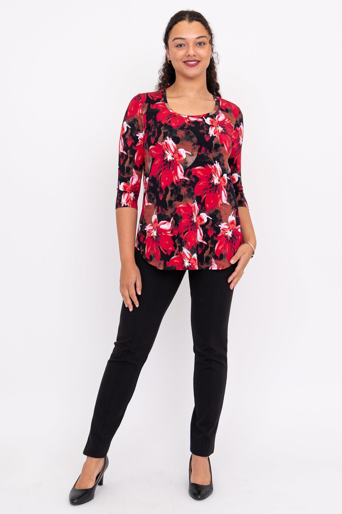 Jazz 3/4 Top, Lipstick Poinsetta, Bamboo