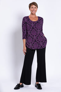 Jazz 3/4 Top, Magenta Damask, Bamboo