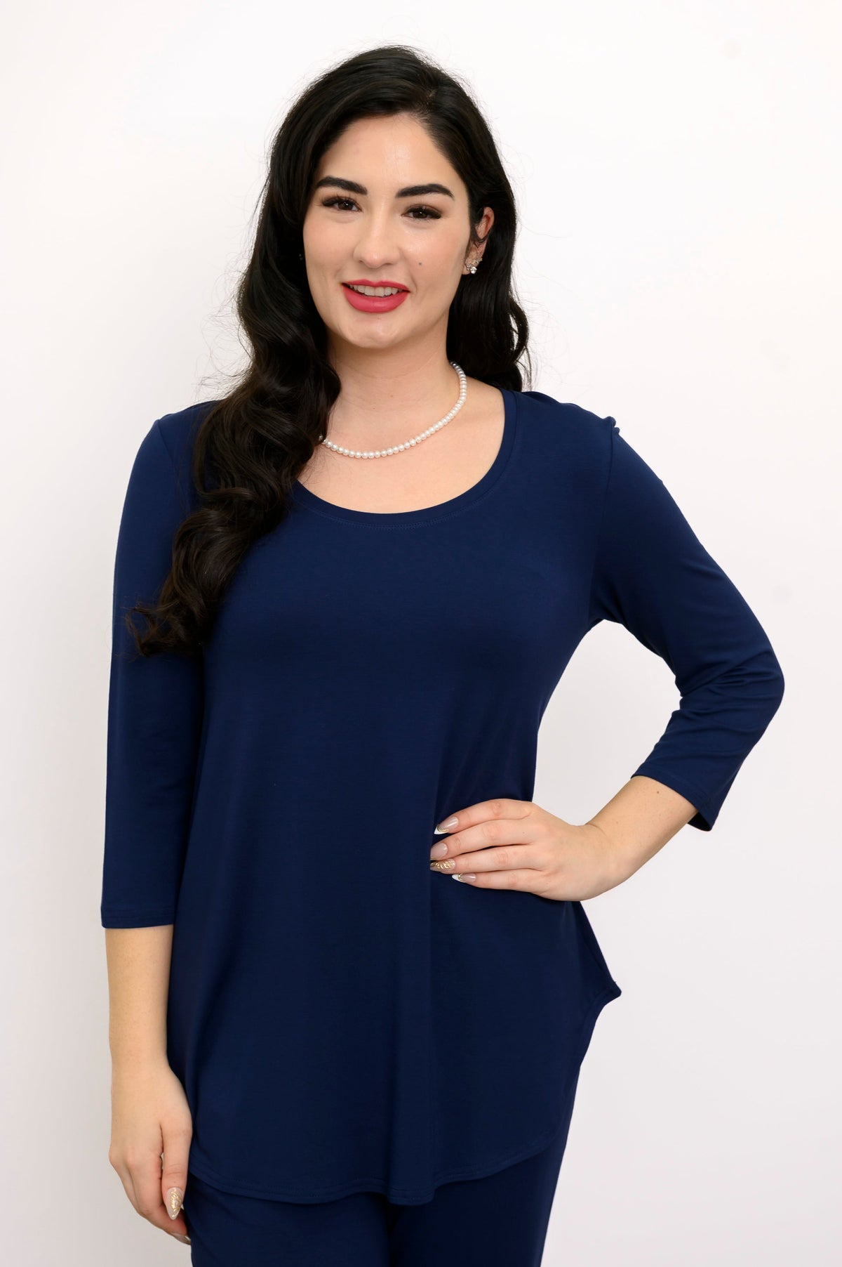 Jazz 3/4 Slv Top, Indigo, Bamboo