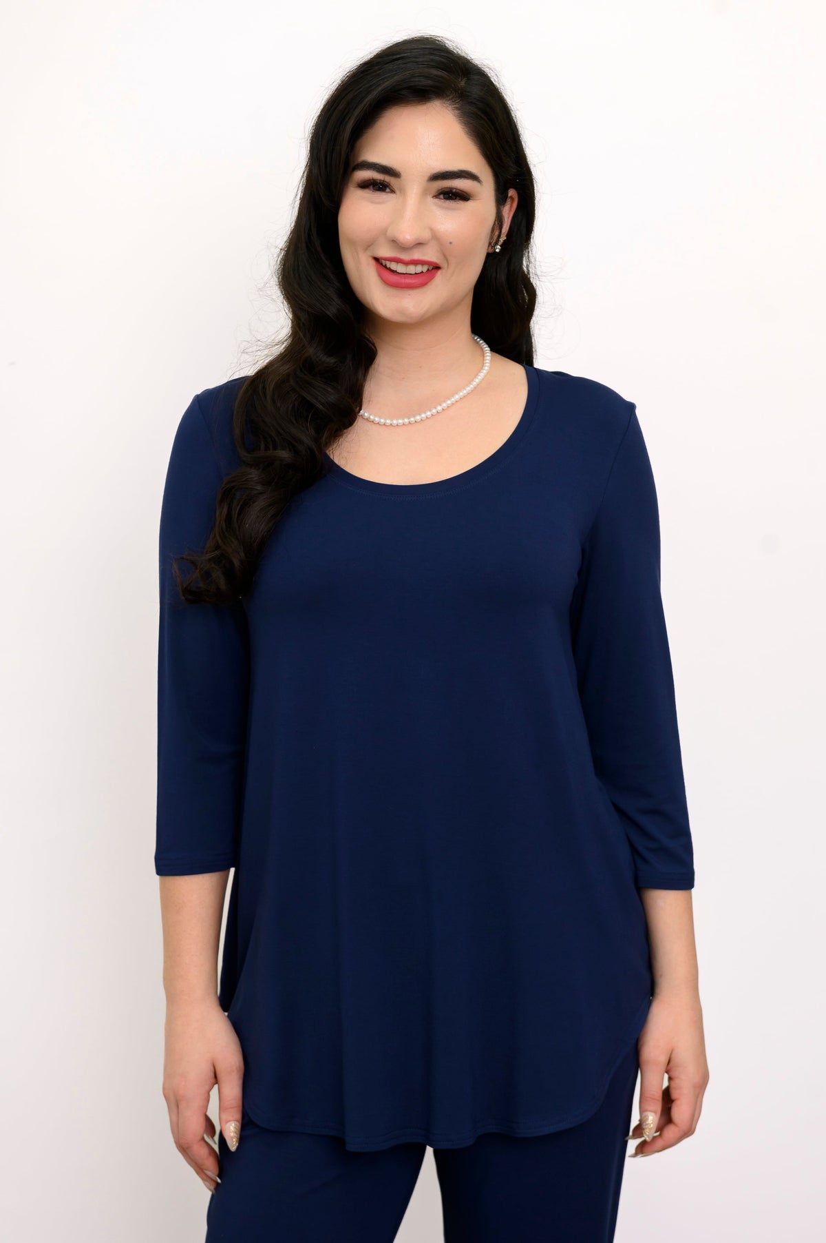 Jazz 3/4 Slv Top, Indigo, Bamboo