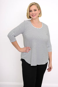 Jazz 3/4 Slv Top, White/Black Small Stripe, Bamboo - Final Sale