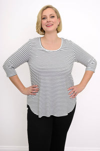 Jazz 3/4 Slv Top, White/Black Small Stripe, Bamboo - Final Sale